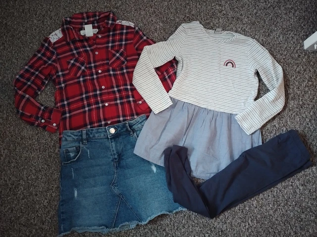 Girls Outfits Bundle H&M Shirt,Denim Co Skirt,TU Dress & Nutmeg Leggings 5-6 yrs