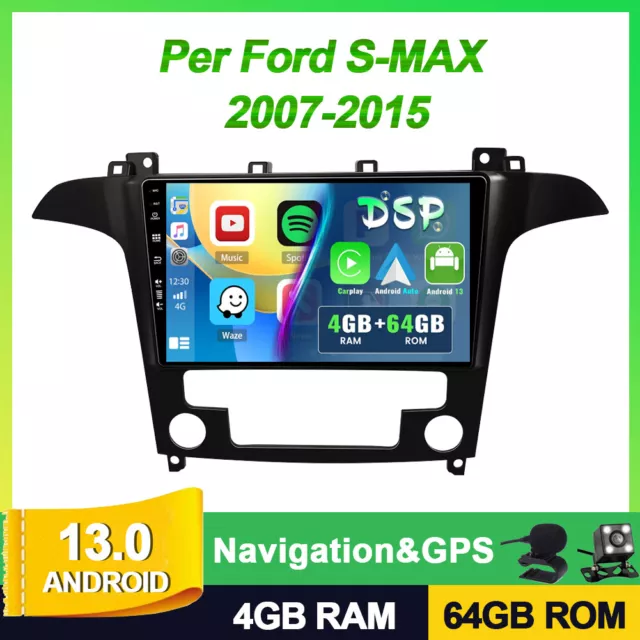 Android 13 Per Ford S-MAX 2006-2015 Car Play Autoradio GPS Navi WIFI DAB+ 4+64GB