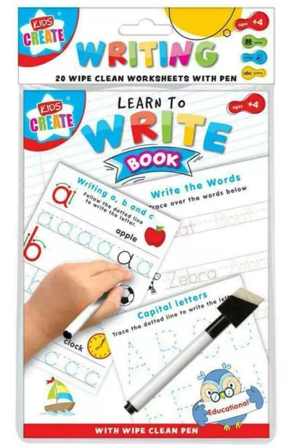 Kids Learn to Write Alphabets Words Educational Wipe Clean Book With Pen School