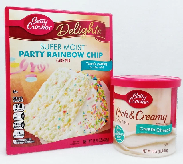 BETTY CROCKER SUPER Moist PARTY RAINBOW CHIP Cake Mix CREAM CHEESE ...