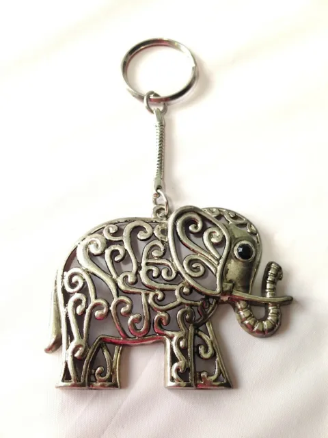 Elephant Snake Chain Key Ring Silver Tone Ornate Black Bag Handbag Charm