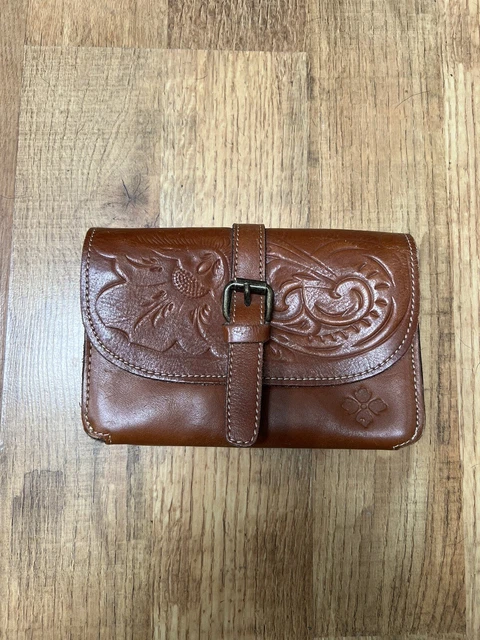 PATRICIA NASH Torri Medium Purse Crossbody Clutch Travel BROWN Tooled Leather 