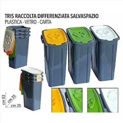 Tris Bidoni Pattumiere Pattumiera Plastica Raccolta Differenziata Rifiuti 801