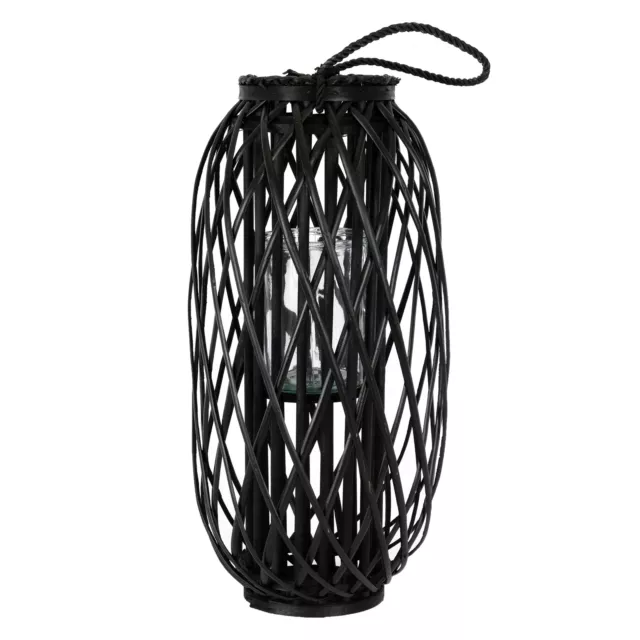 Linterna ratán soporte de vela natural farola de caña decoración negro Ø 27cm