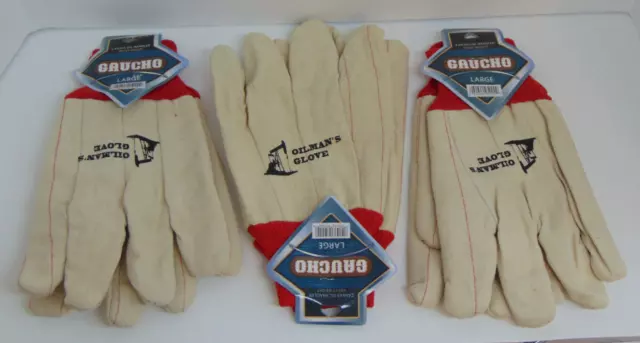 LOT 3-Pair Oilman's Work Glove, Heavyweight Canvas Oil Handler GAUCHO Size Large