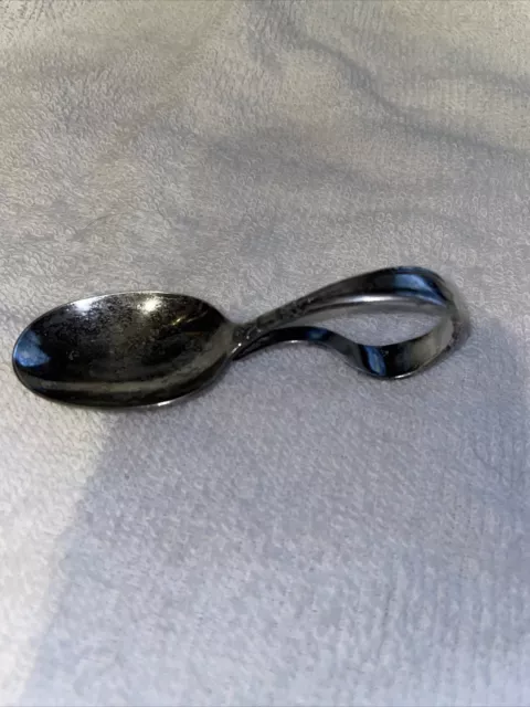 Vintage BABY SPOON CURVED HANDLE ONEIDA COMMUNITY TUDOR SILVER PLATE  Rare