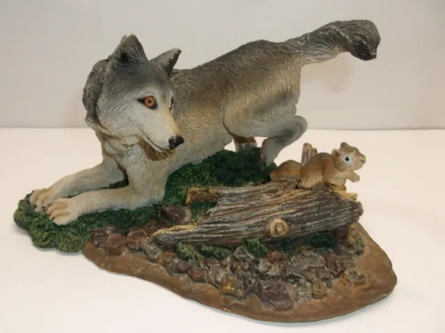 Living Stone Wolf with Squirrel Chase II Figurine 1998