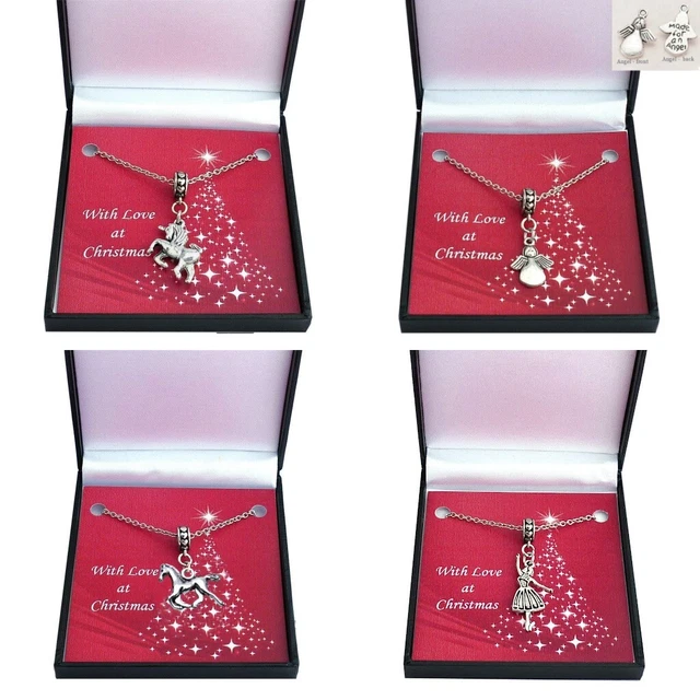 Collier Or Rose Avec Charmes Étoile, Ange, Cœur - Cadeau De Noël Emballé