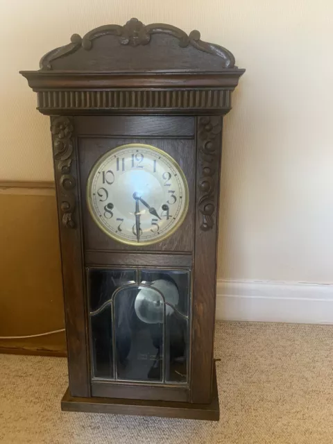 Antique Wooden Chiming Wall Clock with Pendulum