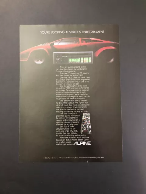 Lamborghini Countach Alpine Vintage Original Print Ad Advertisement Printed A14