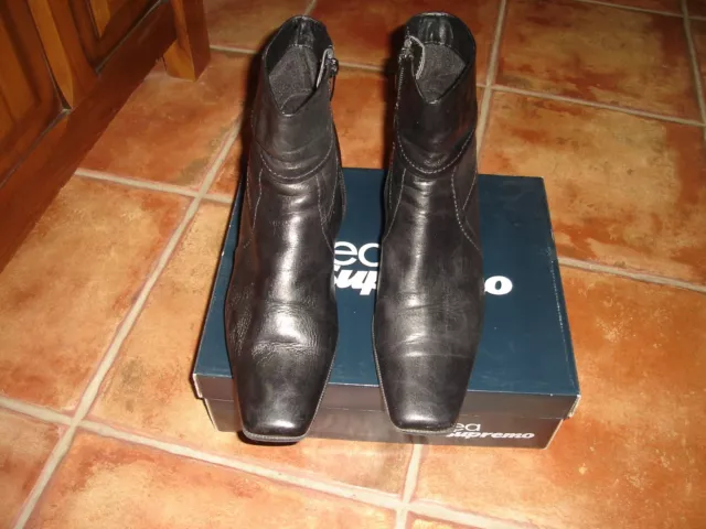 Bottines Boots Femme Fille Linea Supremo Noir Cuir Double Tissu 41 Tres Bon Etat