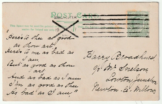 1907 Manchester Xmas Machine Cancel Ppc Hand Painted Flowers To Harry Broadhurst