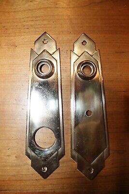 Pair of Art Deco Entry Doorknob Escutcheons Plates in Wrought Bronze S-164 2