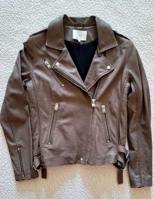 IRO Tara Leather Moto Jacket In Brown FR 42 US 8 10 Org $1,205