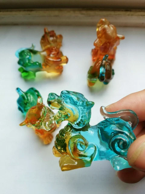 2 piezas Estatuas de Feng Shui Liuli Escultura de Esmalte de Color Pi Xiu, Atrae la Riqueza