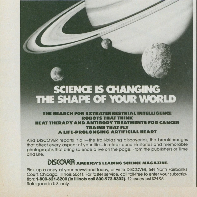 1983 Discover Science Magazine Space Saturn Rings Moons Vintage Print Ad SI8