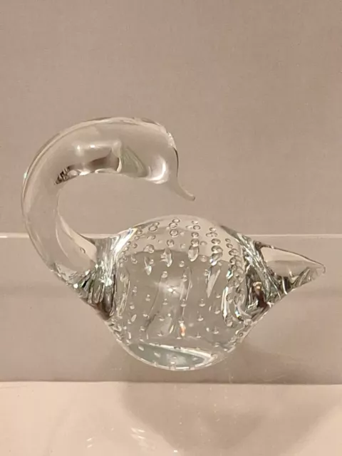 Clear Hand Blown Art Glass Controlled Bubbles Swan Bird Paperweight Figurine