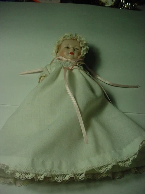 VINTAGE Victorian PORCELAIN BABY DOLL Hand-painted Head Arms Soft Body Dress