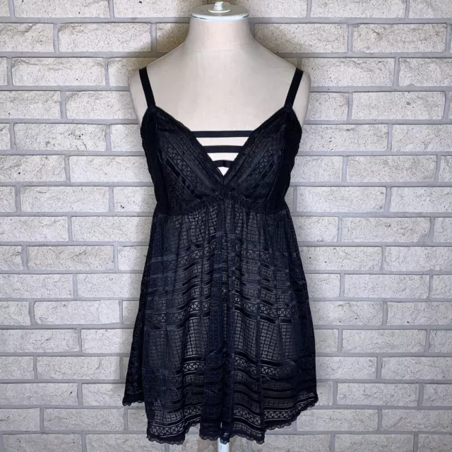 VINTAGE BLACK EMPIRE Waist Baby Doll Lace Semi Sheer Slip Dress Size ...