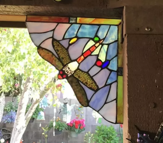 Tiffany Style Dragonfly Stained Glass Window Corner Panel Sun Catcher Art Decor