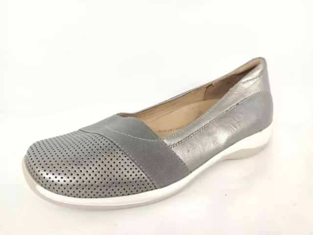 Ziera Size 37/6.5 Shiny Grey Leather Flats/ Low Wedged Shoes