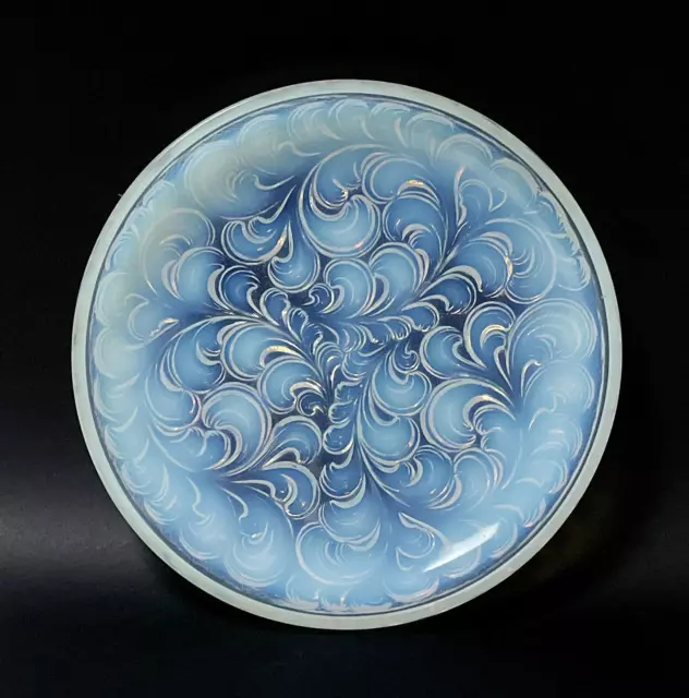 French Art Deco Opalescent Art Glass Bowl Plumed Feathers Lalique Etling Era