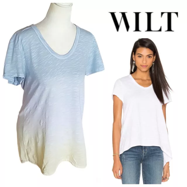 WILT Yellow Blue Dip Tie Dye Shrunken Boyfriend Short Sleeve T-Shirt Small
