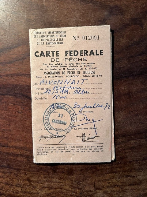 CARTE DE Combattant F F I Attribué W W2 N° 55 EUR 40,00 - FR
