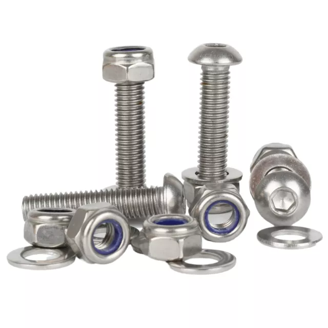 M5 M6 M8 M10 Button Head Allen Bolt Screws Nyloc Nuts Washers A2 Stainless Steel