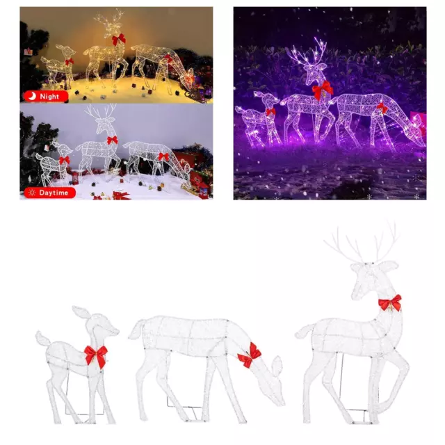 3x Christmas Reindeer Family Figurines Outdoor Lighted Deer LED Lights Christmas