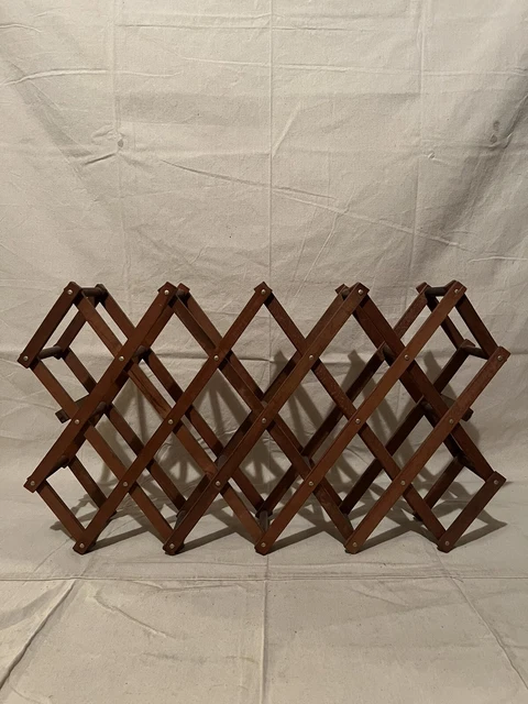 Vtg Expanding Wooden Folding Accordion Wine Rack Holder Table Top  Mid Century