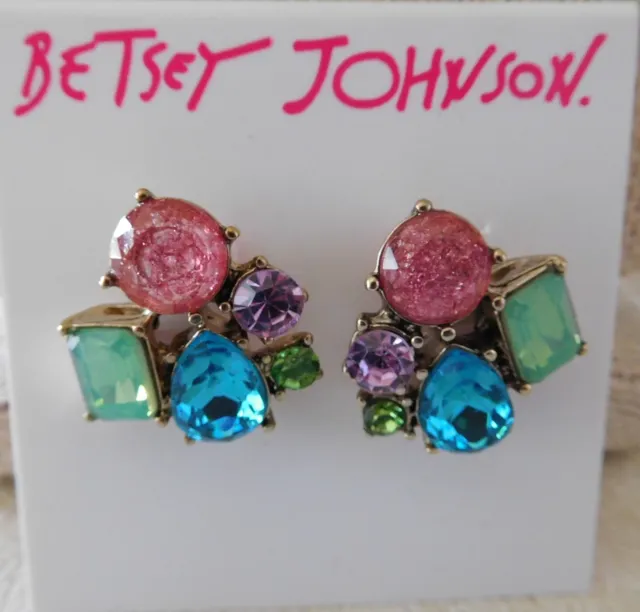 NWT Betsey Johnson Beautiful Sweet Shop Cluster Pastel Crystal Stud Earrings