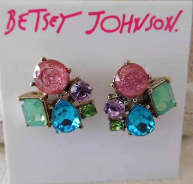 NWT Betsey Johnson Beautiful Sweet Shop Cluster Pastel Crystal Stud Earrings