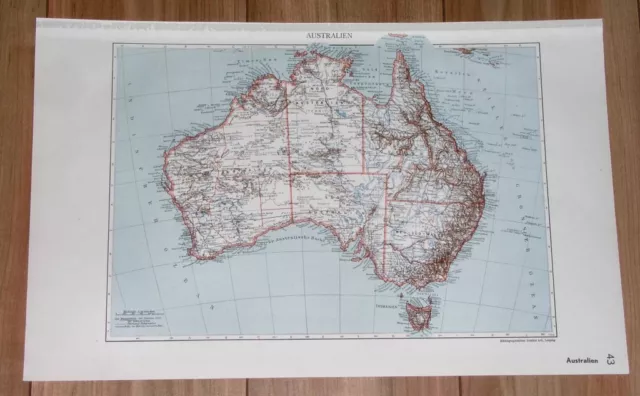 1935 Original Vintage Map Of Australia Perth Melbourne Sydney Adelaide Brisbane