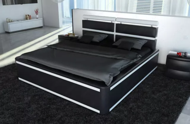 Dual Waterbed Modern Complete Set Heatable Faux Leather Designbett Venedig LED