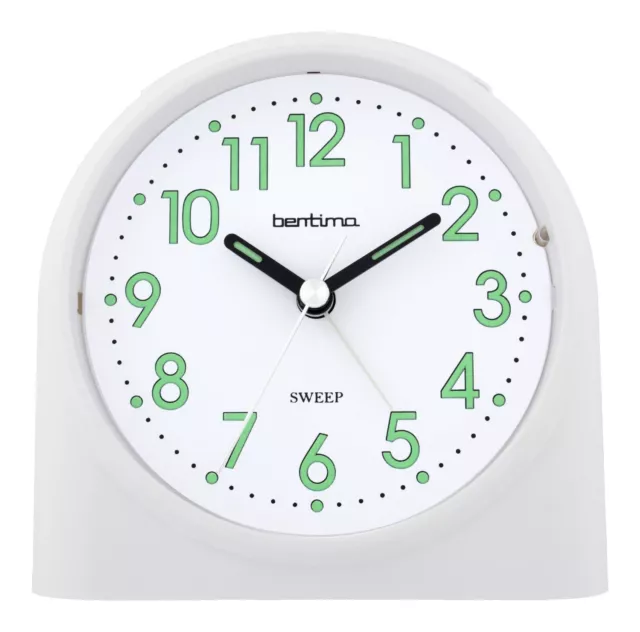 Bentima White Sweeper One Non-Tick Alarm Clock Silent By Acctim 14702