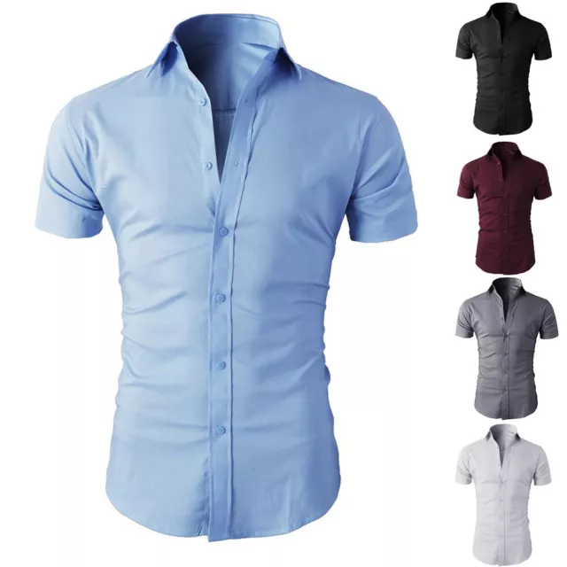 Mens Short Sleeve Shirts Casual Formal Slim Fit Shirt Top S M L XL UK