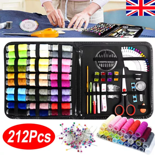212pc Large Portable Sewing Kit Home Travel Case Needles Thread Scissors Set Box