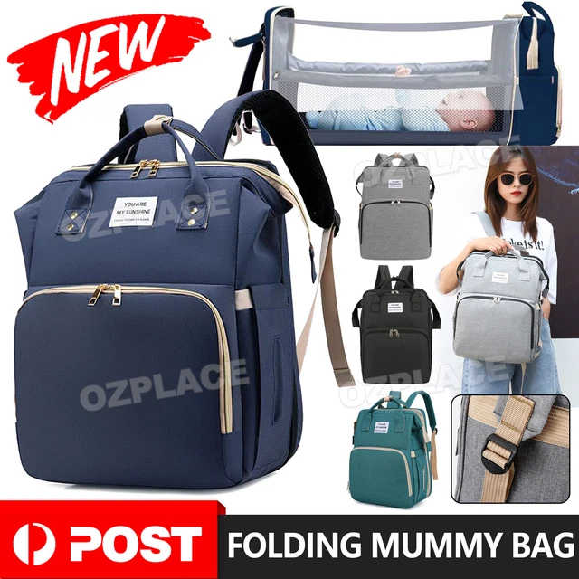 Baby Diaper Nappy Bag Large Changing Mummy Backpack Maternity Crib Folding Bed
