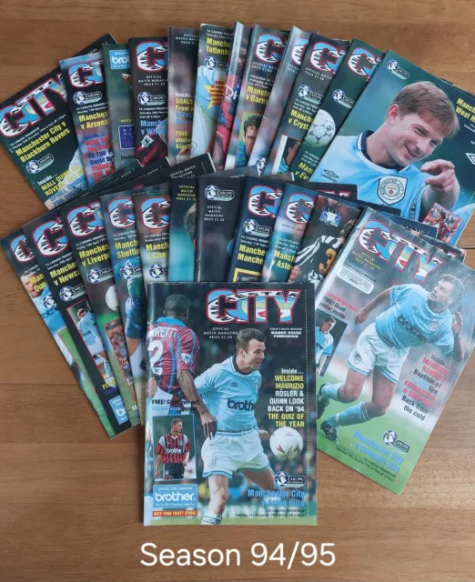 23 Manchester City Home Programmes & 7 away, a few centre posters Season 1994-95