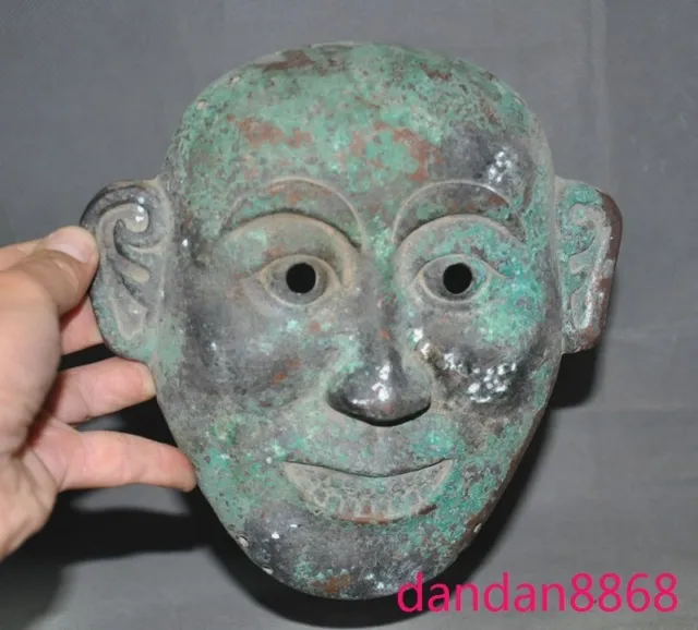 7.8" China Ancient times Bronze ware sacrifice Human face mask statue
