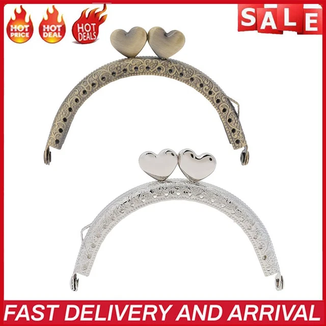 Marcos de bolso de metal semicircular de 8,5 cm cierre de corazón mango hágalo usted mismo accesorio
