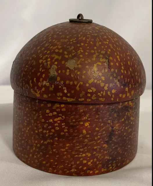 Burmese Turned Wood Dome Round Betel Box Signed Rs IHIP 3 3/4" H