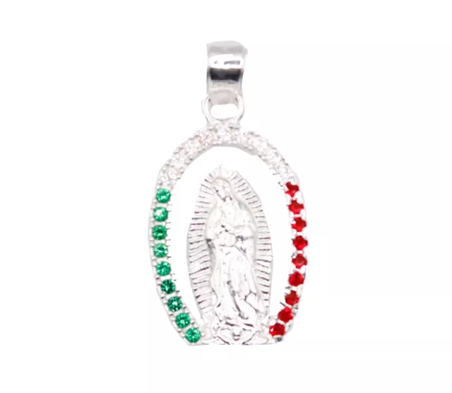 Virgen de Guadalupe with Mexican Flag CZ Bezel Horse Shoe .925 Sterling Silver