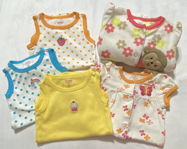 Carter's 5pc Lot Baby Girl NB 0-3mos Spring Summer Polka Dot Floral Monkey