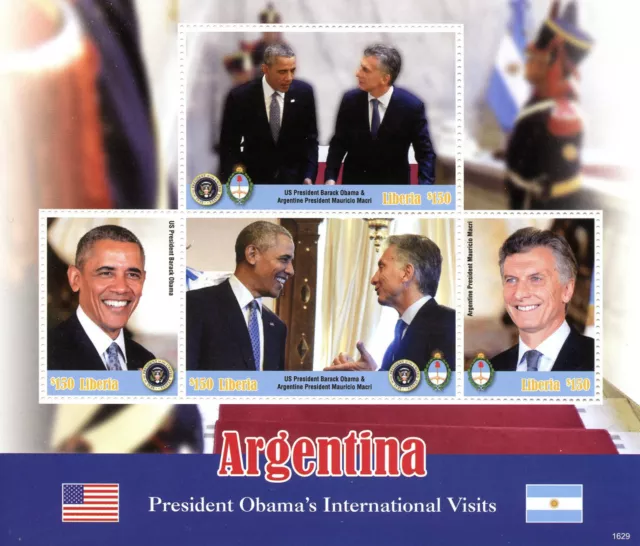 Liberia 2016 MNH Barack Obama Visits Argentina 4v M/S US Presidents Stamps