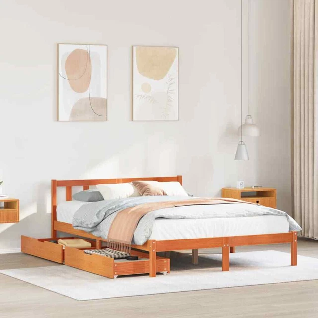 BED FRAME WITHOUT Mattress Wax Brown 140x190 cm Solid Wood Pine £308.29