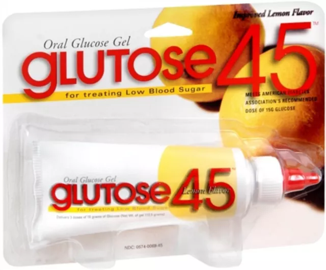 Gel oral de glucosa Glutosa 45 para tratar bajo nivel de azúcar en la sangre sabor a limón 112,5 g