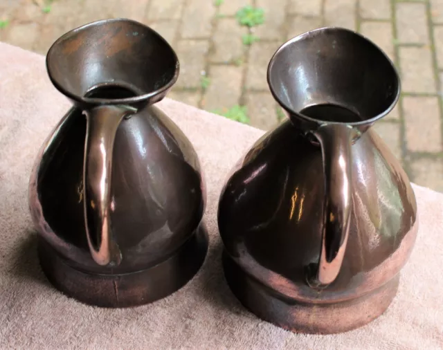 Antique copper haystack quart-sized measuring jugs x2