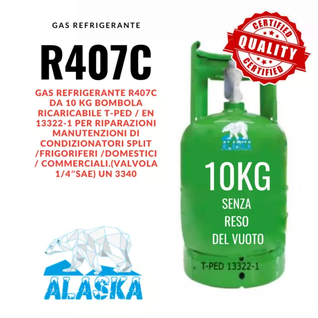 Cylindre Gaz Refroidissement Rechargeable Gaz R407c 10KG Sans Reso